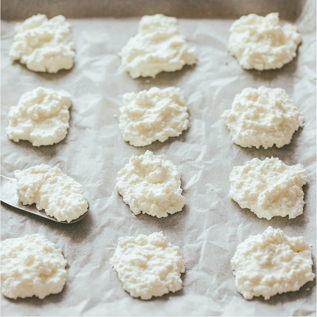 Flattening cottage cheese scoops for chip baking
