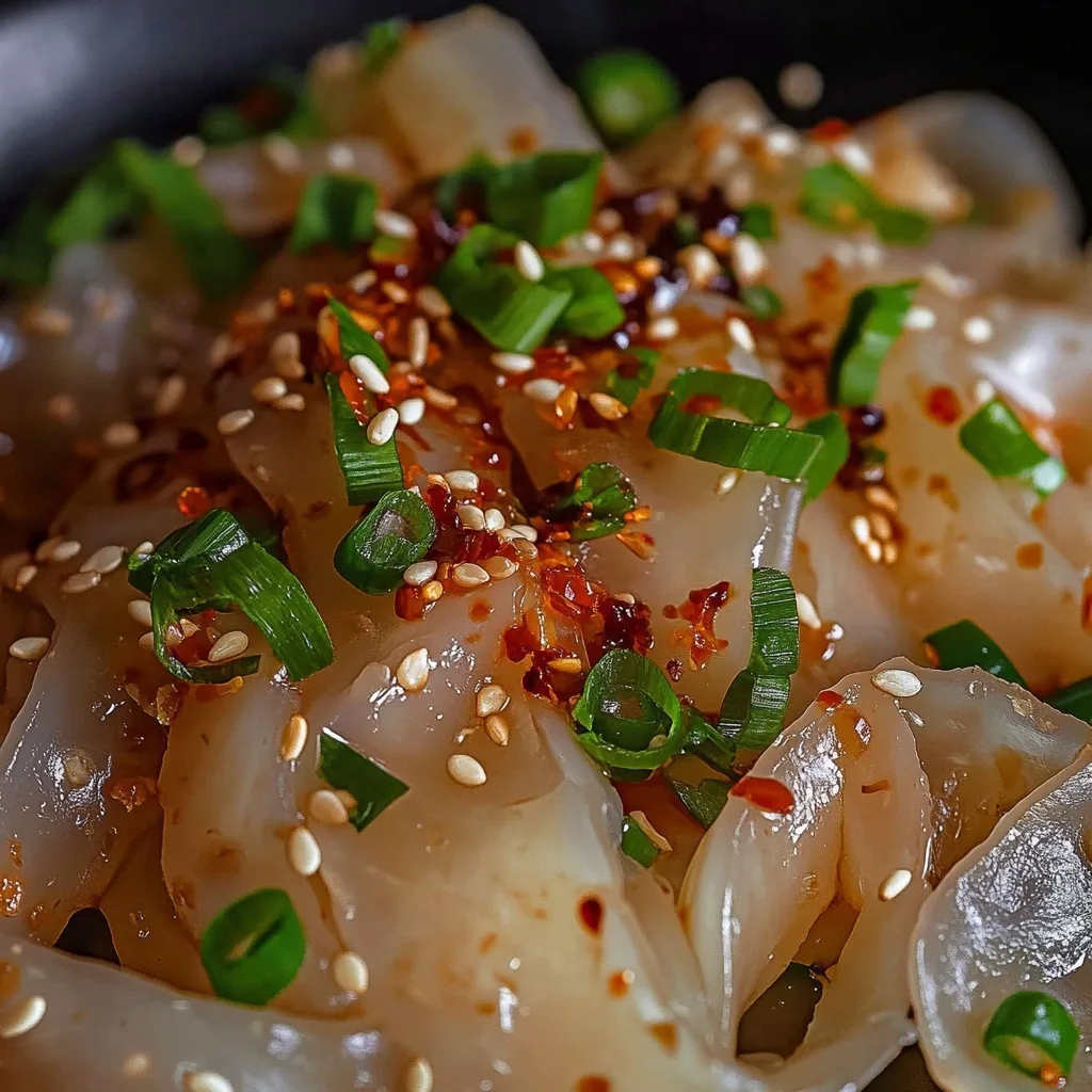 Rice Noodle Paper – The Ultimate Guide to Quick, Chewy & Gluten-Free Creations Rice Noodle Paper Macro shot of chewy rice noodle paper topped with scallions, chili oil, and sesame seeds